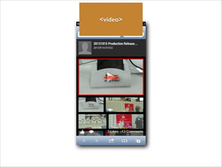 Tip
<video>

<img>

• Video element outside of window	

• Tap img(poster) to trigger `video.play()`

 