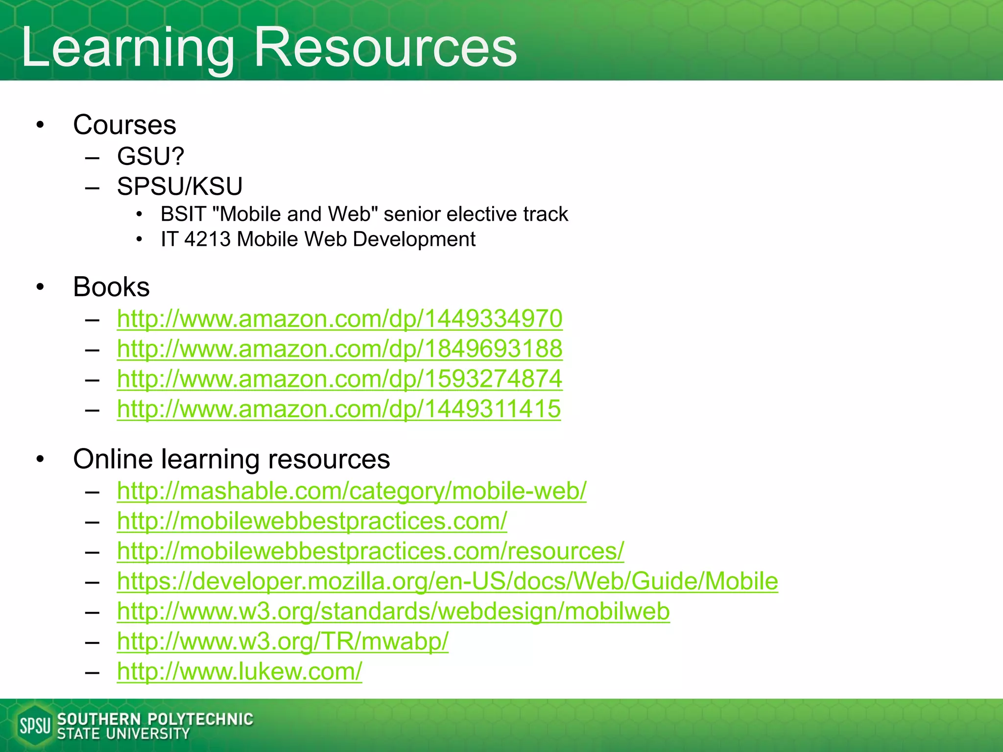Adapt to Screen Sizes and Density
• Set up the correct viewport
– https://developers.google.com/web/fundamentals/design-and-
ui/responsive/fundamentals/set-the-viewport
• Layout: single column design works best
– Luke Wroblewski has summarized some common layout patterns in
two articles
• “Multi-Device Layout Patterns” http://www.lukew.com/ff/entry.asp?1514
• “Off Canvas Multi-Device Layouts” http://www.lukew.com/ff/entry.asp?1569
• Content prioritization: Non-major content needs to be off screen
– For example, menus are considered as non-major content
• Navigation (menu placement)
– http://bradfrostweb.com/blog/web/responsive-nav-patterns/
– http://bradfrost.com/blog/web/complex-navigation-patterns-for-
responsive-design/
25
 