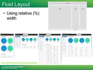 One Web
• One Web
– Does not mean that the content is available in exactly the
same representation across all devices.
– The context of mobile use, device capability variations, bandwidth
issues and mobile network capabilities all affect the representation.
• Approaches
– Responsive design
– Adaptive: device detection and adaptation
• Or dynamic serving as in
http://www.google.com/think/multiscreen/whitepaper-
multiscreenconsumer.html
– Hybrid: RESS (Responsive + Server Serving)
• Examples
– http://mashable.com (responsive)
– http://google.com or Wikipdia.org (adaptive)
 