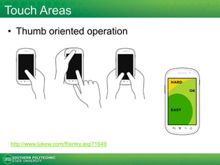 Hybrid Web Apps
• Hybrid apps are apps developed based on the web technologies
(HTML, CSS, JavaScript) and wrapped in a platform specific
native container
– Similar to Java and .Net’s vision of Write-Once-Run-Anywhere
– Device features are exposed through JavaScript API
– The execution of the app relies on the browser engine of the OS it is
installed in
• Gartner Says by 2016, More Than 50 Percent of Mobile Apps
Deployed Will be Hybrid
– http://www.gartner.com/newsroom/id/2324917
• Major framework:
– Apache Cordova
– PhoneGap
– Appcelerator Titanium
– IBM MobileFirst
21
 
