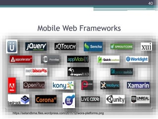 Mobile Web Frameworks
40
https://setandbma.files.wordpress.com/2011/12/wora-platforms.png
 