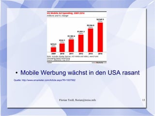 Florian Treiß, florian@treiss.info 13
● Mobile Werbung wächst in den USA rasant
Quelle: http://www.emarketer.com/Article.aspx?R=1007992
 