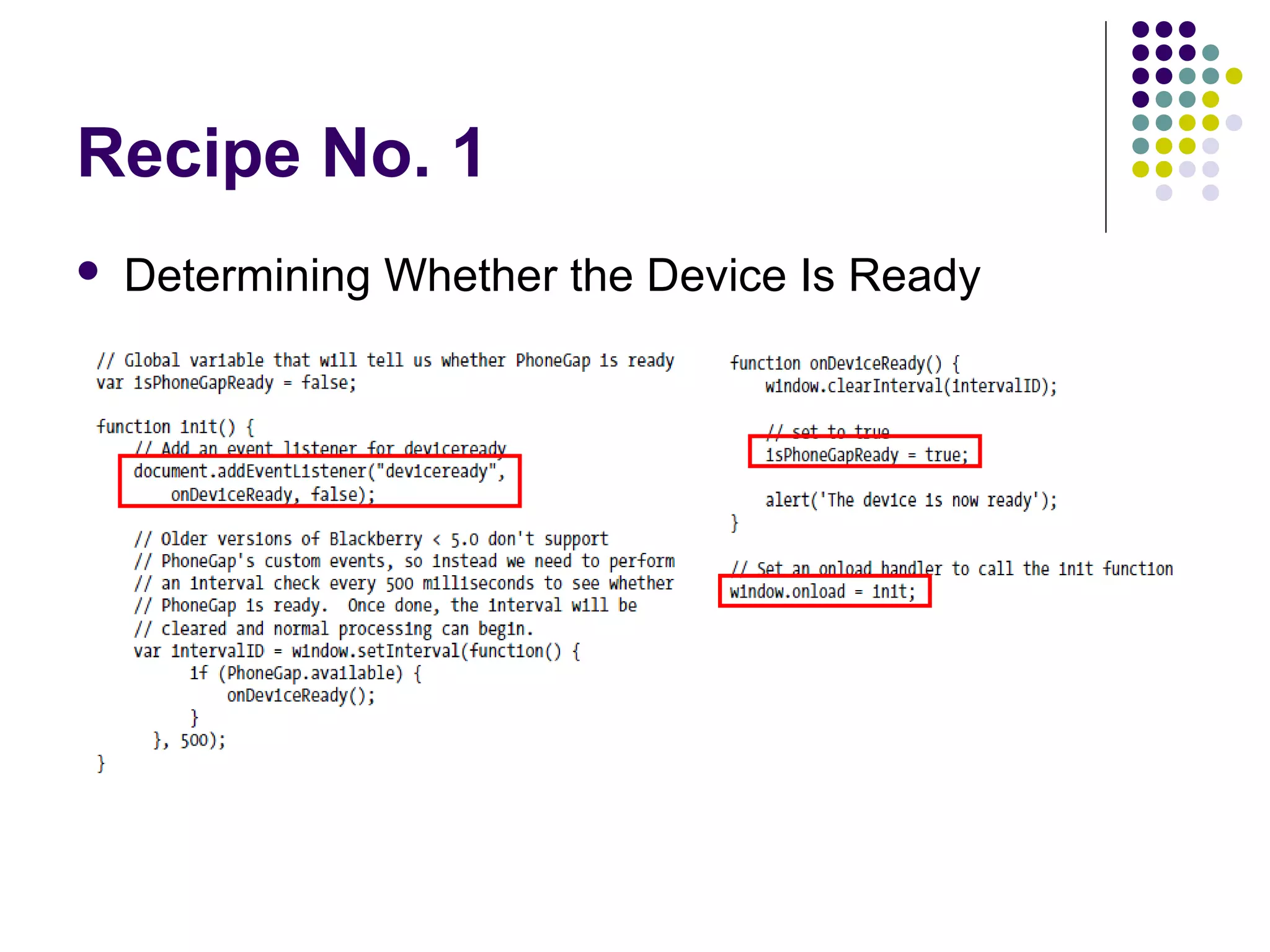 Recipe No. 1


Determining Whether the Device Is Ready

 