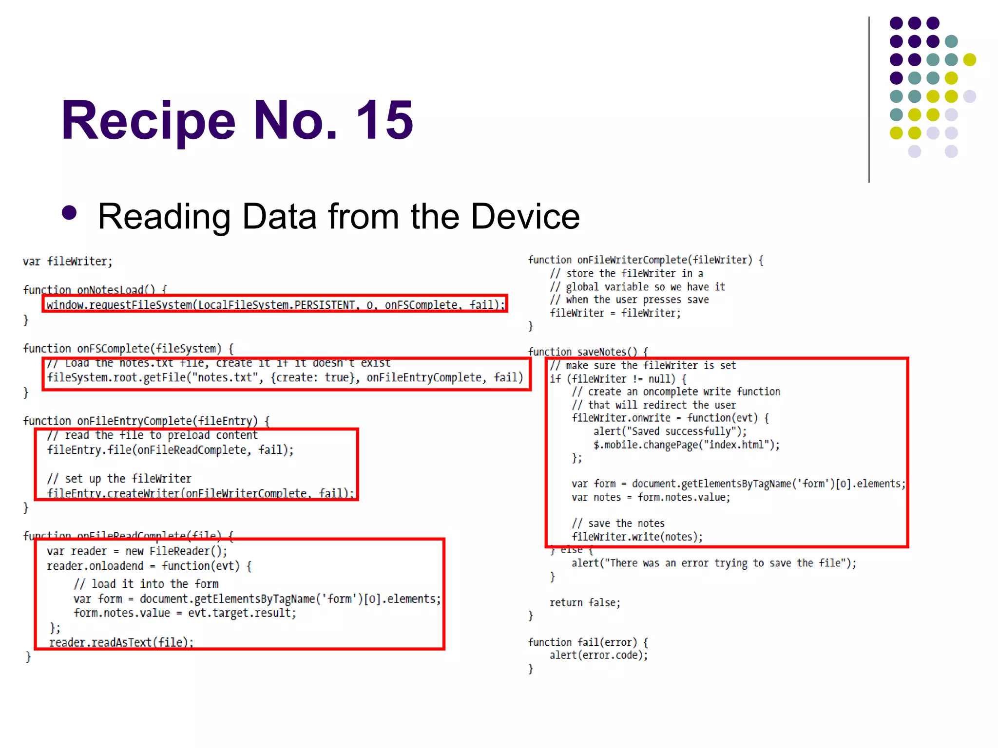 Recipe No. 15


Reading Data from the Device

 