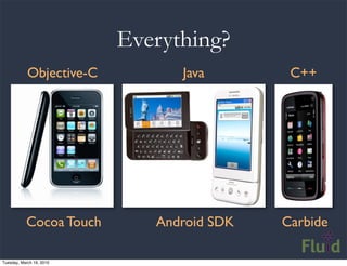 Everything?
            Objective-C         Java        C++




           Cocoa Touch       Android SDK   Carbide

Tuesda...