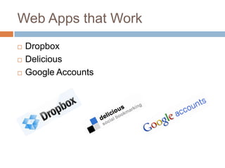 Web Apps that WorkDropboxDeliciousGoogle Accounts 