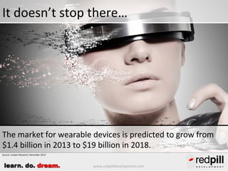 Native v Browser v Hybrid

By 2016 more than 50% of mobile applications deployed will
be hybrid.
Source: Gartner, 2013

learn. do. dream.

www.redpilldevelopment.com

 