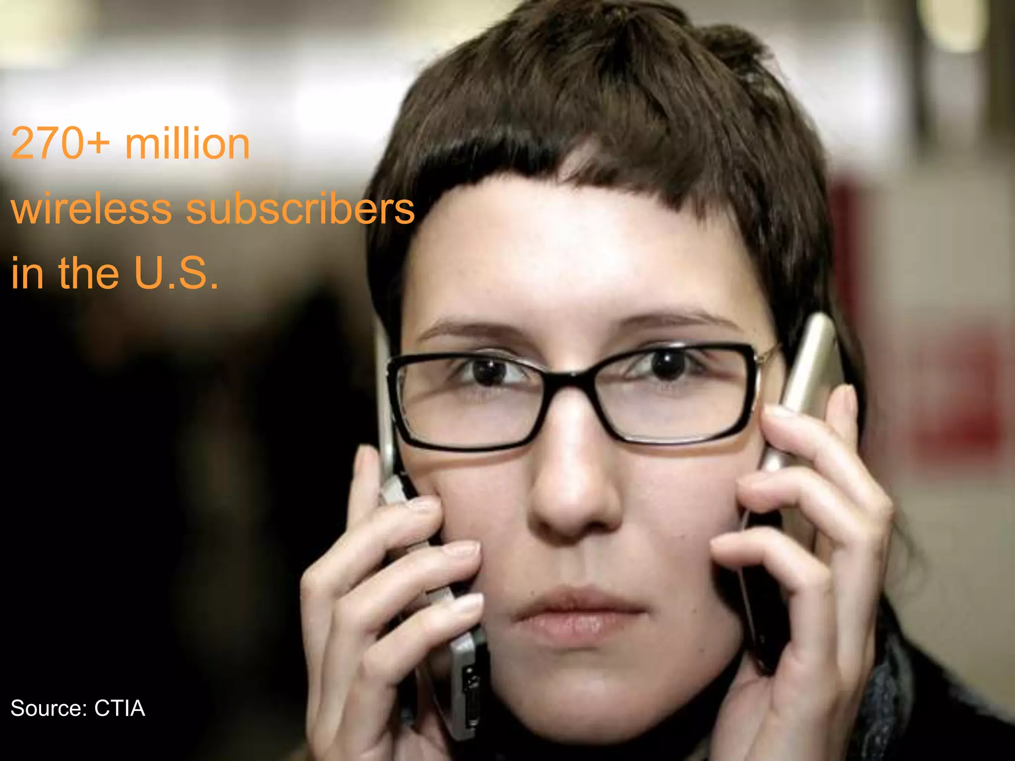 270+ million
wireless subscribers
in the U.S.




Source: CTIA
 