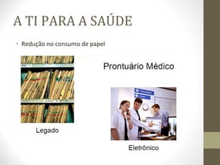 A TI PARA A SAÚDE Redução no consumo de papel 