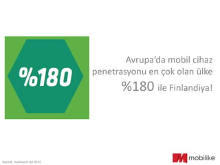 Avrupa’da mobil cihaz
penetrasyonu en çok olan ülke
%180 ile Finlandiya!
Kaynak: madreport Q2 2013
 