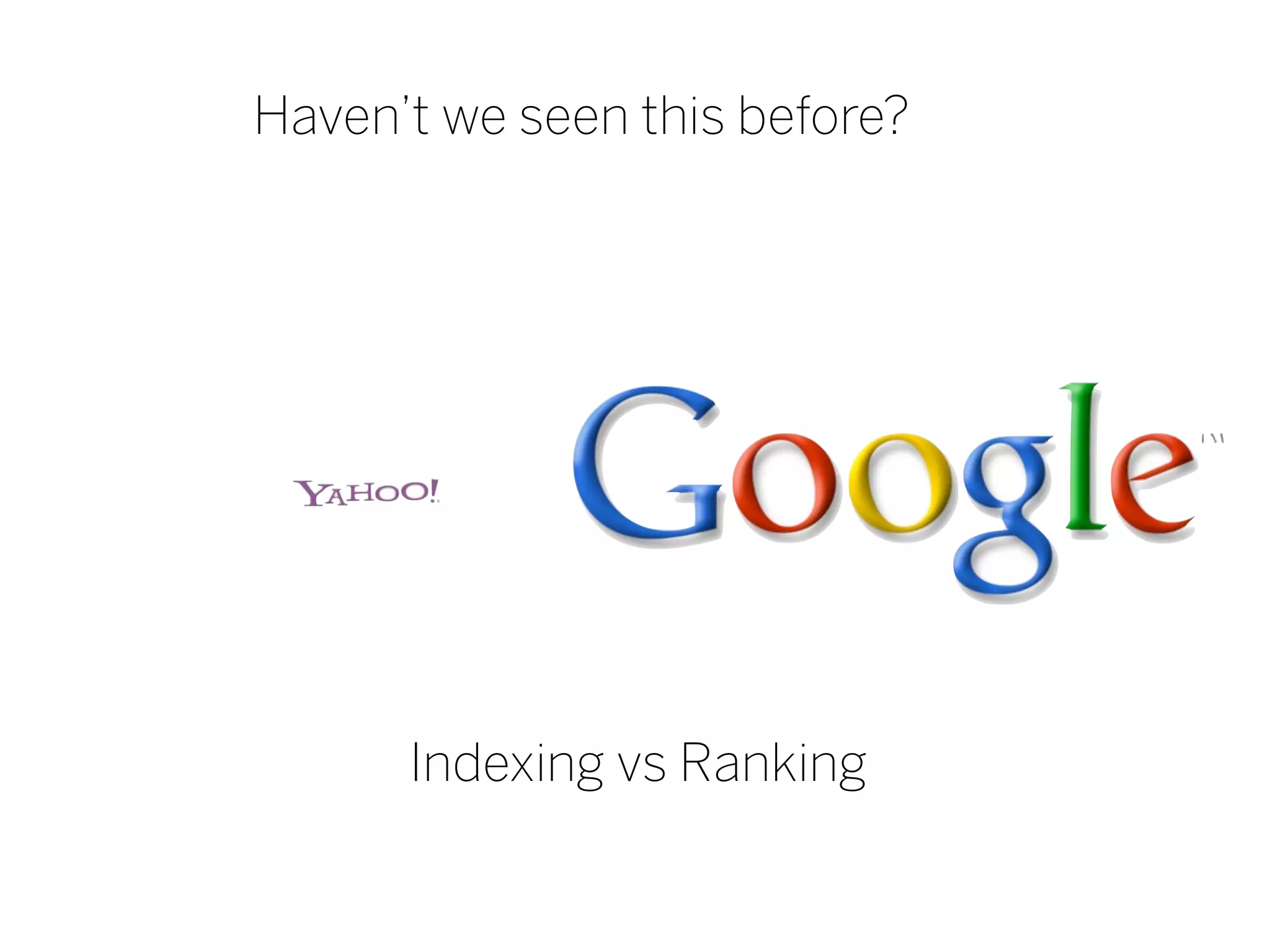 Haven’t we seen this before?




      Indexing vs Ranking
 