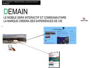 D EMAIN LE MOBILE SERA INTERACTIF ET COMMUNAUTAIRE LA MARQUE CREERA DES EXPERIENCES DE VIE #2- LA MOBILITE: TRANSPORTEURS, CONSTRUCTEURS ET MARQUES 