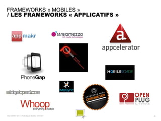 FRAMEWORKS « MOBILES »
/ LES FRAMEWORKS « APPLICATIFS »




SQLI AGENCY 2011 © Petit-déjeuner Mobilité - 27/01/2011   - 36 -
 