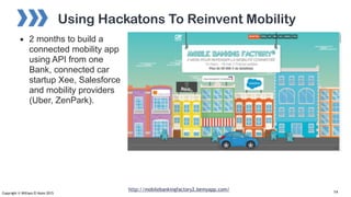 Copyright © William El Kaim 2015
Using Hackatons To Reinvent Mobility
• 2 months to build a
connected mobility app
using A...