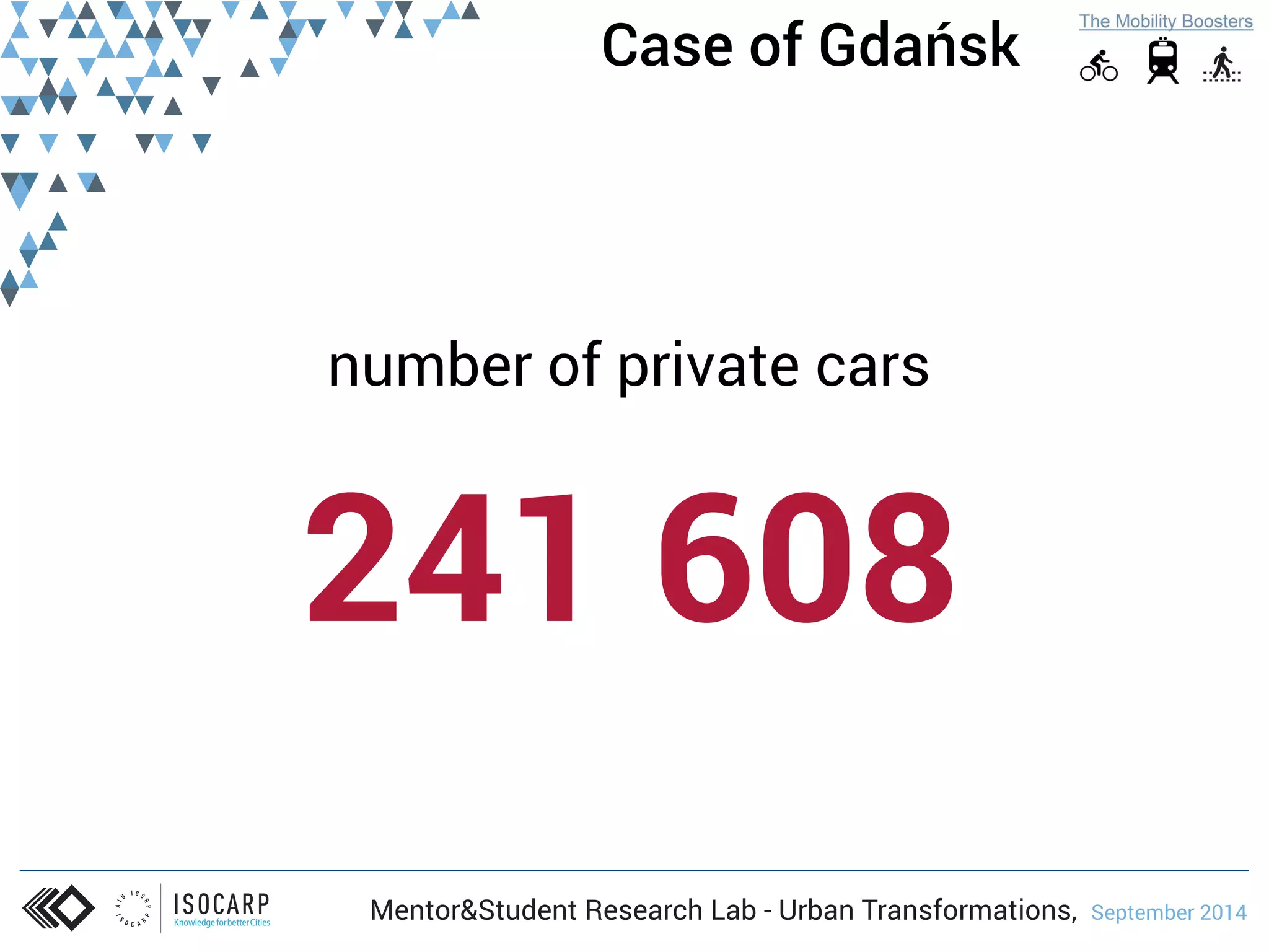 Case of Gdańsk 
number of private cars 
241 608 
Mentor&Student Research Lab - Urban Transformations, September 2014 
 