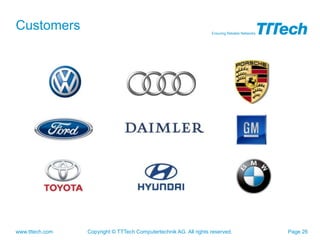 Customers                                                          Ensuring Reliable Networks




www.tttech.com   Copyright © TTTech Computertechnik AG. All rights reserved.                    Page 26
 