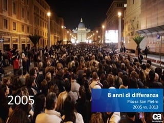 8 anni di differenza

2005
3

Piazza San Pietro
2005 vs. 2013
© 2013 CA. All rights reserved.

 
