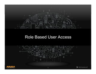 CONFIDENTIAL
© Copyright 2013. Aruba Networks, Inc.
All rights reserved 11 #airheadsconf#airheadsconf11
Role Based User Access
 