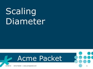 Scaling
Diameter



                Acme Packet
01/06/12   Acme Packet | www.acmepacket.com   1
 