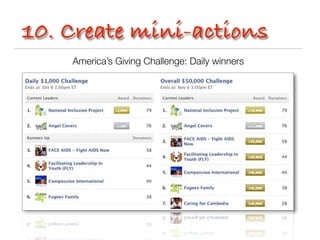 10. Create mini-actions
    America’s Giving Challenge: Daily winners
 