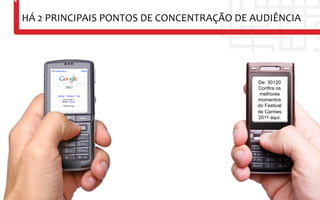 HÁ	
  2	
  PRINCIPAIS	
  PONTOS	
  DE	
  CONCENTRAÇÃO	
  DE	
  AUDIÊNCIA	
  




                                                               De: 30120
                                                               Confira os
                                                                melhores
                                                               momentos
                                                               do Festival
                                                               de Cannes
                                                               2011 aqui.
 