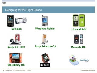Designing for the Right Device Symbian Windows Mobile Linux Mobile Nokia OS - S40 Sony Ericsson OS Motorola OS BlackBerry OS 