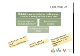 Mobilizing partnerships for multi-sector transdisciplinary research to action: A look at field examples