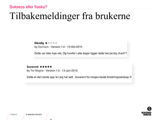 11/22/10 © MAKING WAVES
Suksess eller fiasko?
Tilbakemeldinger fra brukerne
 