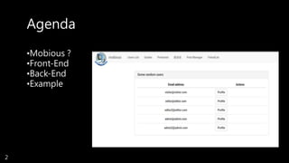 Agenda
•Mobious ?
•Front-End
•Back-End
•Example
2
 