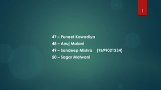 1




47 – Puneet Kawadiya
48 – Anuj Malani
49 – Sandeep Mishra    (9699021234)
50 – Sagar Motwani
 