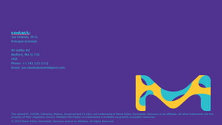 Joe Orlando, Ph.D.
Principal Scientist
80 Ashby Rd
Bedford, MA 01730
USA
Phone: +1 781 533-5721
Email: joe.rlando@emdmillipore.com
CONtact:
The vibrant M, CHOZN, Cellvento, Mobius, Advanced and EX-CELL are trademarks of Merck KGaA, Darmstadt, Germany or its affiliates. All other trademarks are the
property of their respective owners. Detailed information on trademarks is available via publicly accessible resources.
© 2017 Merck KGaA, Darmstadt, Germany and/or its affiliates. All Rights Reserved.
 