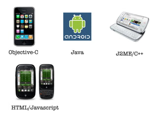 Objective-C        Java   J2ME/C++




 HTML/Javascript
 