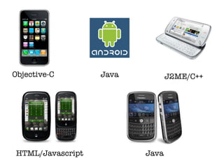 Objective-C        Java          J2ME/C++




 HTML/Javascript          Java
 