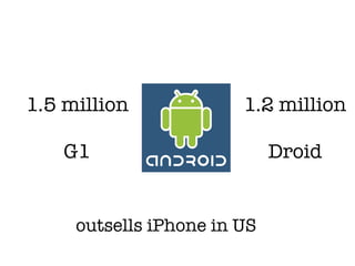 1.5 million             1.2 million

    G1                       Droid


     outsells iPhone in US
 