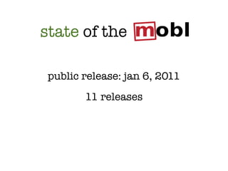state of the

 public release: jan 6, 2011
        11 releases
 