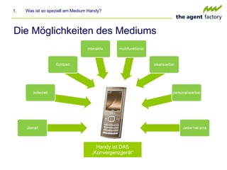Die Möglichkeiten des Mediums Handy ist DAS „Konvergenzgerät“ Was ist so speziell am Medium Handy? 