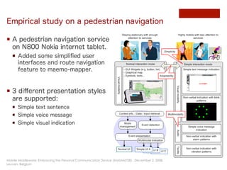 Empirical study on a pedestrian navigation

¡  A pedestrian navigation service
    on N800 Nokia internet tablet.
   ¡  ...
