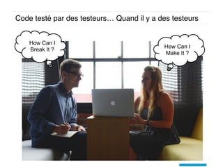 Code testé par des testeurs… Quand il y a des testeurs
How Can I
Break It ?
How Can I
Make It ?
 