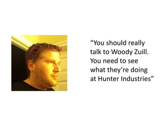 “You should really
talk to Woody Zuill.
You need to see
what they’re doing
at Hunter Industries”
 