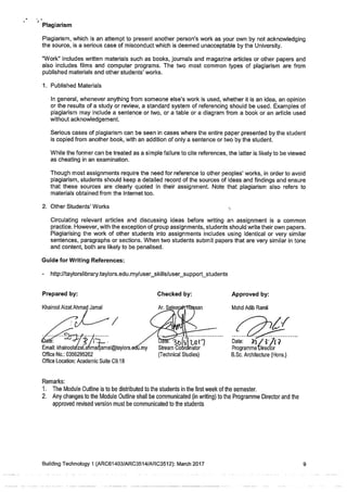 SEM 5 : BUILDING TECHNOLOGY 1 MODULE OUTLINE 
