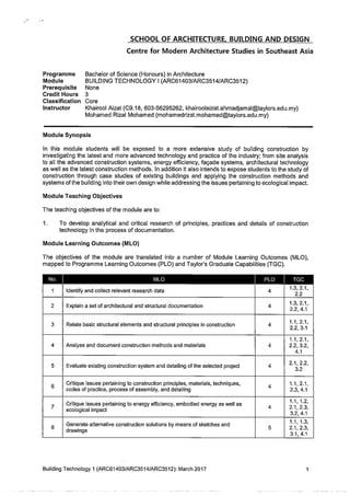 SEM 5 : BUILDING TECHNOLOGY 1 MODULE OUTLINE 
