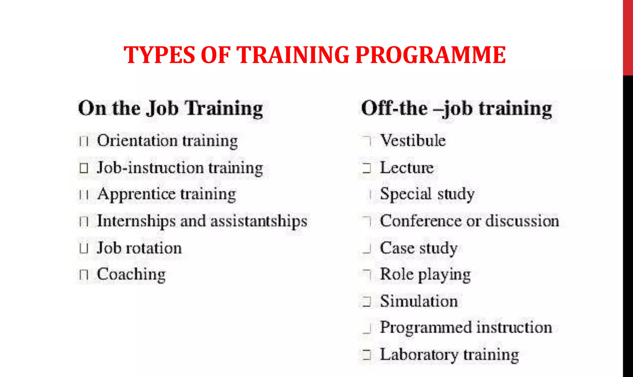TYPES OF TRAINING PROGRAMME
 