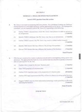 CAPE Management Of Business Unit 2 Paper 2 - 2011