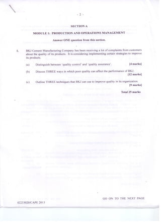 CAPE Management Of Business Unit 2 Paper 2 - 2013