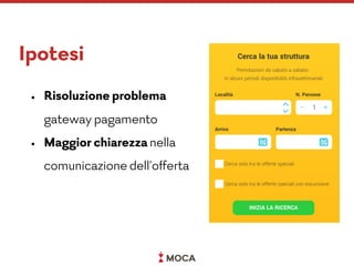 Ipotesi
• Risoluzione problema
gateway pagamento
• Maggior chiarezza nella
comunicazione dell’offerta
 