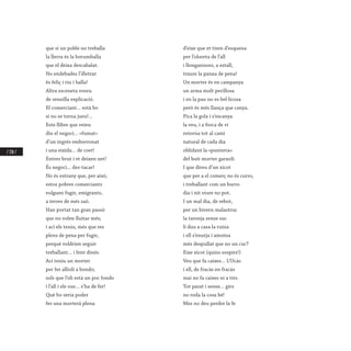 / 158 /
que si un poble no treballa
la llerra és la borumballa
que el deixa descabalat.
No endebades l’illetrar
és feliç i riu i balla!
Altra esceneta voreu
de senzilla explicació.
El comerciant... està bo
si no se torna jueu!...
Este llibre que veieu
diu el negoci... «fumat»
d’un ingrés emborronat
i una eixida... de coet!
Entres brut i et deixen net!
És negoci... des-tacar!
No és estrany que, per això,
estos pobres comerciants
vulguen fugir, emigrants,
a terres de més saó.
Han portat tan gran passó
que no volen lluitar més;
i ací els teniu, més que res
plens de pena per fugir,
perquè voldrien seguir
treballant... i fent dinés.
Ací teniu un morter
per fer allioli a bondo;
sols que l’oli està un poc fondo
i l’all i els ous... s’ha de fer!
Què bo seria poder
fer una morterà plena
d’eixe que et tiren d’esquena
per l’oloreta de l’all
i llonganisses, a estall,
traure la panxa de pena!
Un morter és en campanya
un arma molt perillosa
i en la pau no es bel·licosa
però és més llança que canya.
Pica la gola i s’escanya
la veu, i a forca de vi
retorna tot al camí
natural de cada dia
oblidant la «punteria»
del buit morter garxolí.
I que direu d’un xicot
que per a el comerç no és curro,
i treballant com un burro
dia i nit viure no pot.
I un mal dia, de rebot,
per un hivern malastruc
la taronja sense suc
li duu a casa la ruïna
i ell s’enutja i amoïna
més despullat que no un cuc?
Eixe xicot (quins sospirs!)
Veu que fa caixes... L’Ocàs
i ell, de fracàs en fracàs
mai no fa caixes ni a tirs.
Tot parat i sense... girs
no roda la cosa bé!
Mes no deu perdre la fe
 