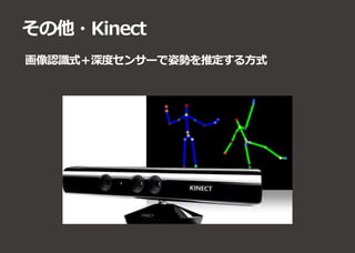 その他・Kinect
画像認識式＋深度センサーで姿勢を推定する方式
 