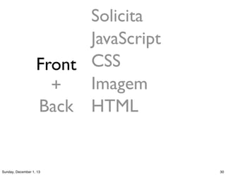 Caronas
1. Não otimize antes
2. Meça tudo que for possível
3. Leitura? Cache
4. Escrita? Não use o sistema de arquivos
5. Distribua a carga
 