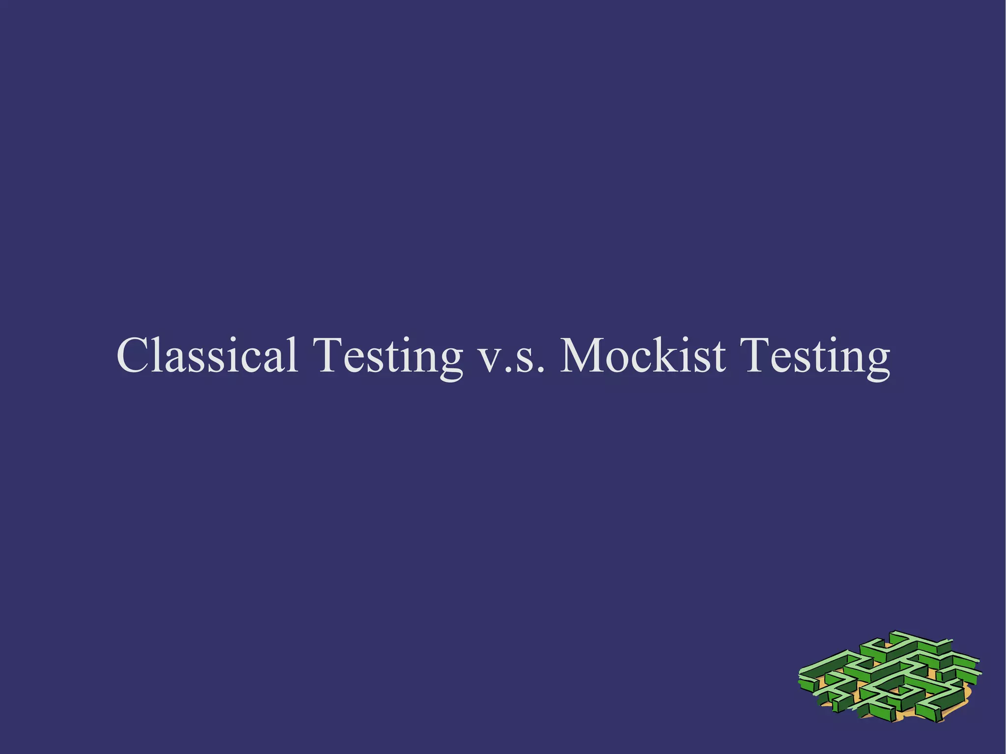 A Simple Mock Test it " 如果庫存不足，要寄信通知 " do order = Order.new(" 海尼根 ", 51) warehouse = mock(Warehouse) mailer = mock(MailServer) order.set_mailer(mailer) mailer.have_receive(:send).ordered warehouse.have_receive(:has_inventory).\   with(any_args()).and_return(false).ordered order.fill(warehouse) # 沒有狀態的測試 end 