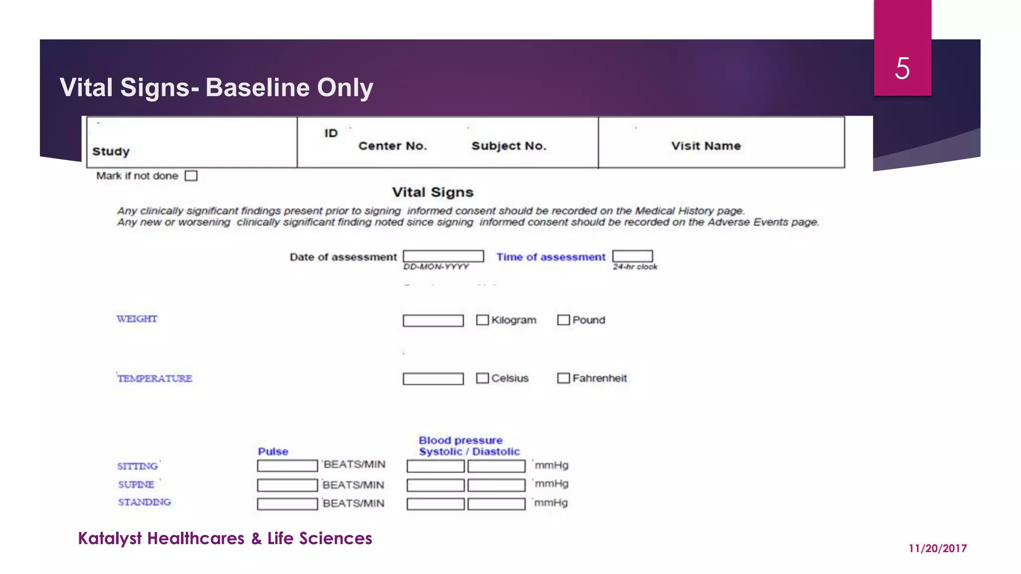 Vital Signs- Baseline Only
5
Katalyst Healthcares & Life Sciences 11/20/2017
 